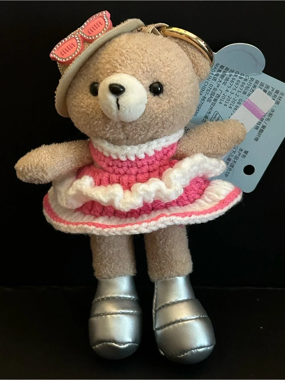 PREMIUM Plush Bear 🐻 Bag or Backpack 🎒 Charm in Pink and Cream with Gold Clasp